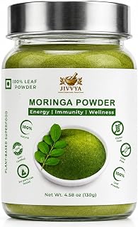 Jivvya 100% Pure Moringa Leaf Powder (4.5 oz / 130g) | Shade-Dried, Fine 80-Mesh | Farm-to-Jar | Vegan, Gluten-Free Superfood | Non-GMO, No Fillers | USFDA | Pure Single-Ingredient Green Powder