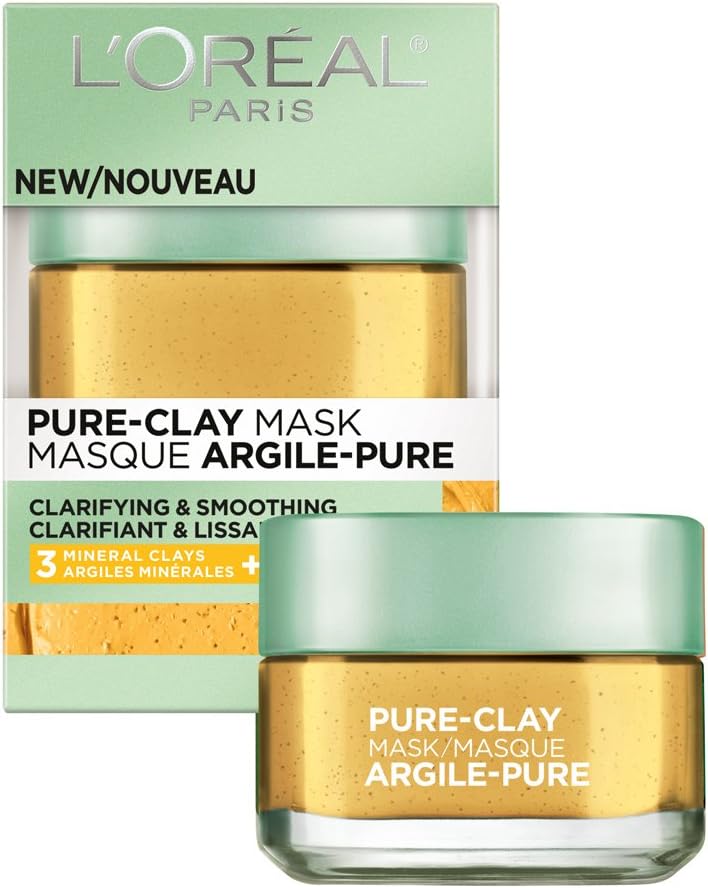 L'Oreal Paris Skincare Pure Clay Face Mask with Yuzu Lemon for Rough Skin to Clarify & Smooth, Clay Mask, at home face mask, 1.7 oz. - Personal Care