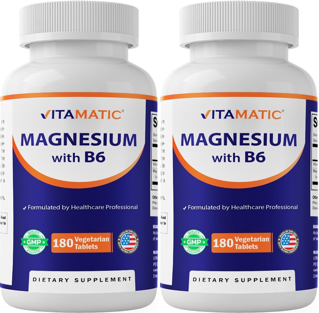Vitamatic Magnesium with B6-180 Vegetarian Tablets (Uncoated) - 2 Pack
