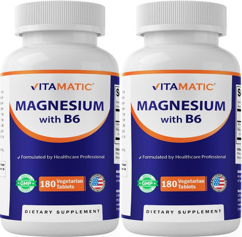 Vitamatic Magnesium with B6-180 Vegetarian Tablets (Uncoated) - 2 Pack