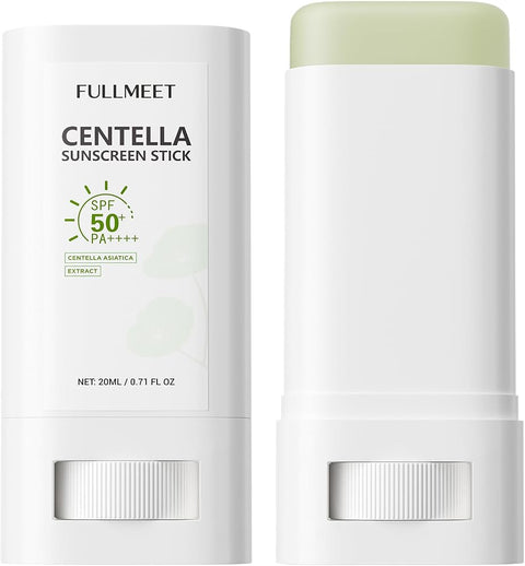Sunscreen Stick with Centella, Sunscreen Stick SPF50+ PA++++, Soothing, Moisturizing, No White Cast, Matte Sun Stick Broad Spectrum Sunblock Stick for Face & Body, 0.71 OZ