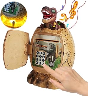 Dinosaur Piggy Bank Toy for Kids Dinosaur Egg ATM Money Saving Box with Night Light Great Dino Decor Toys Gifts (Brown)