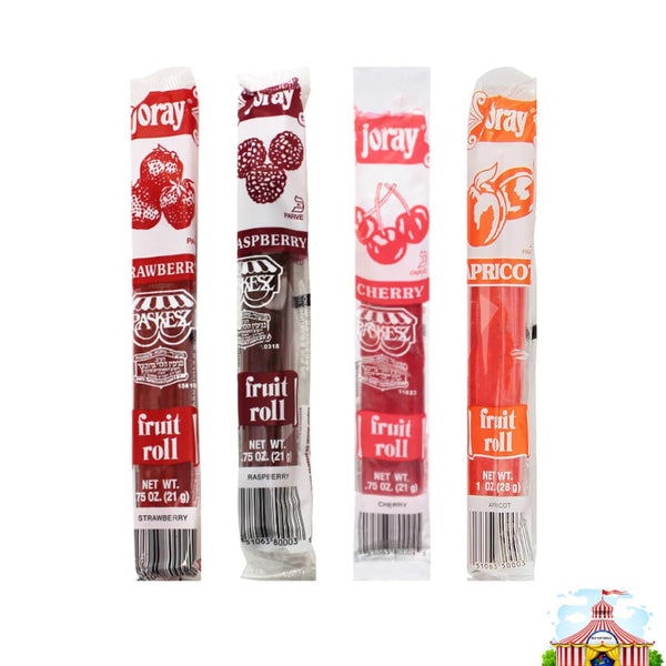 Variety Pack Joray Fruit Roll - 4 Flavor Fruit Leather - Raspberry, Apricot, Strawberry, Cherry - Individually Wrapped - 4 Pack (0.75 Oz Each) - Snack for Kids & Adults - Perfect On-the-Go Treat