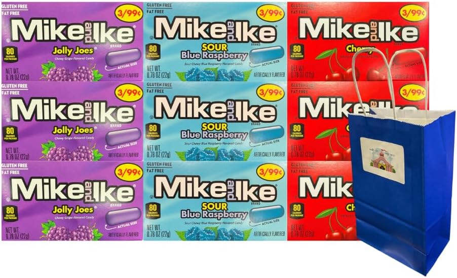 Variety Pack Mike and Ike Candy 9 Count - Sour Blue Raspberry, Jolly Joes, Cherry - Chewy  - Image 1