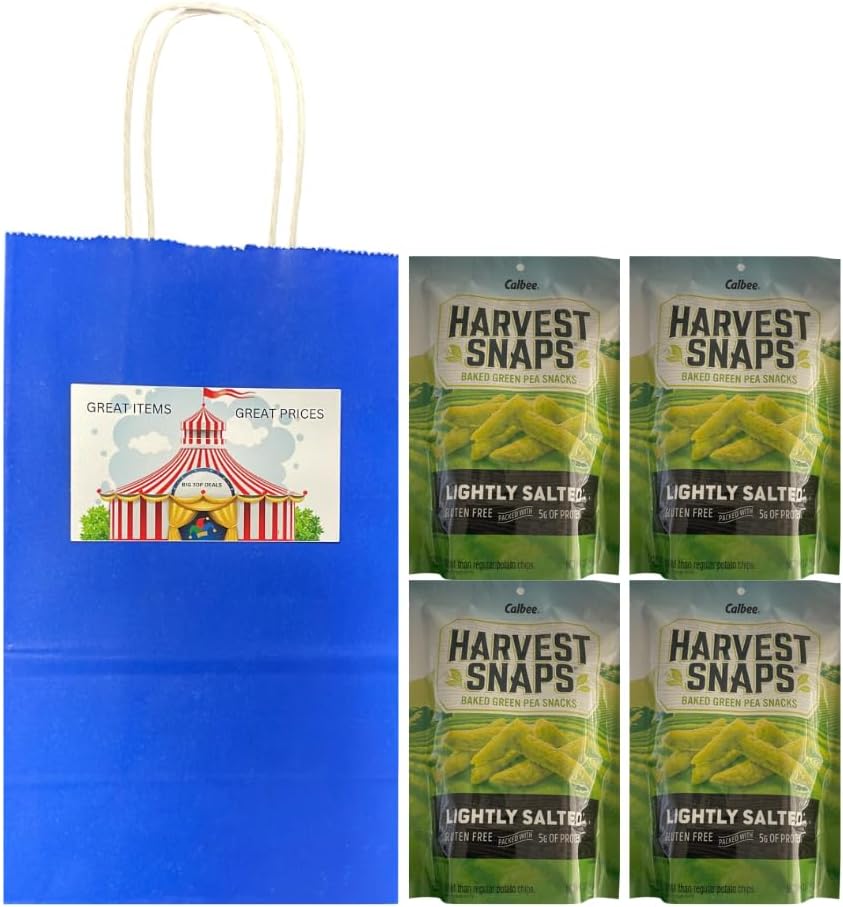Big Top Deals USA Blue Paper Bag with Harvest Snaps Veggie Chips Lightly Salted (3oz Bags) – 4-Pack Custom Bundle