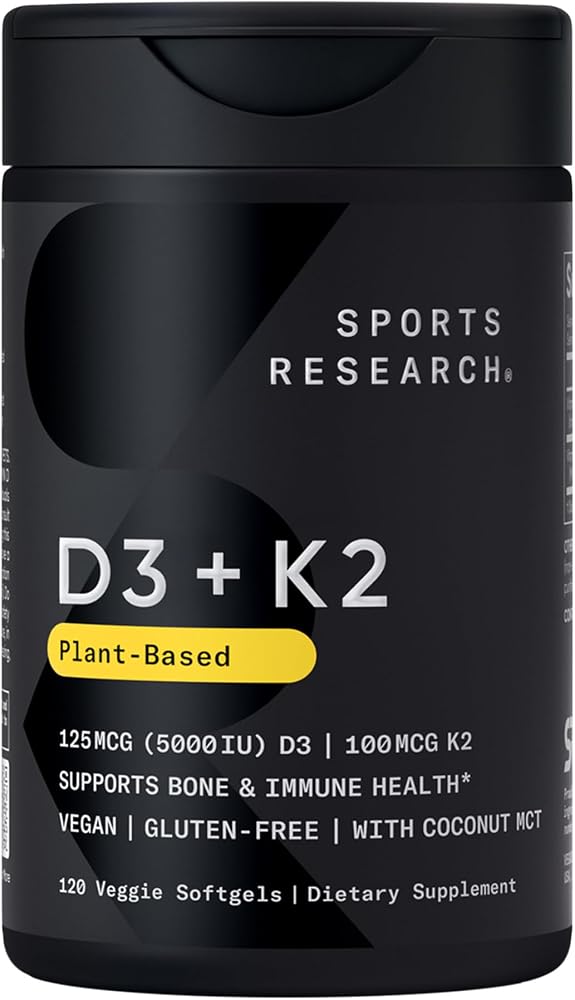 Sports Research® Vegan Vitamin D3 + K2 w/Coconut Oil, 120 Count Plantgels™ - Personal Care