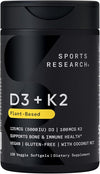 Sports Research® Vegan Vitamin D3 + K2 w/Coconut Oil, 120 Count Plantgels™ - Personal Care