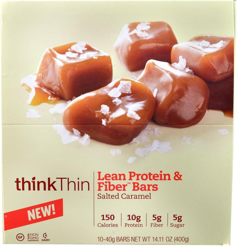 Think Products thinkThin Lean Protein & Fiber Bars Salted Caramel -- 40g 10 Bars
