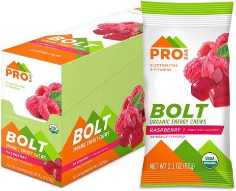 PROBAR - Bolt Organic Energy Chews, Raspberry, Non-GMO, Gluten-Free, USDA Certified Organic, Healthy, Natural Energy, Fast Fuel Gummies with Vitamins B & C (12 Count)