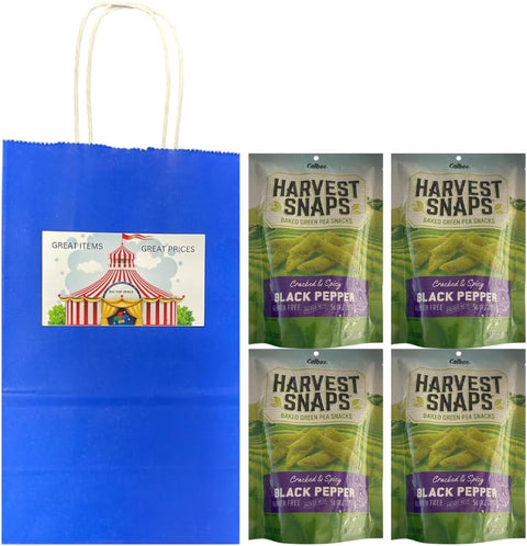 Big Top Deals USA Blue Paper Bag with Harvest Snaps Veggie Chips Black Pepper (3oz Bags) – 4-Pack Custom Bundle