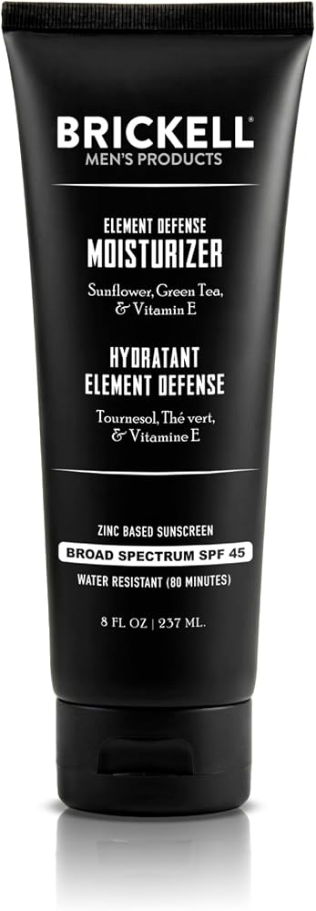 Brickell Men's Element Defense SPF45 Moisturizer for Men, Mineral Sunscreen, Hydrates and Protects Skin Against UVA/UVB Rays, With Zinc, Vitamin E, and Green Tea, 8 Ounce, Unscented