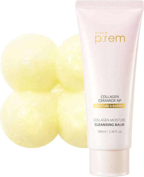 Make P:REM Collagen Moisture Cleansing Balm, Gentle Deep Cleansing Makeup Remover for Pore Tightening & Enhancing Skin Barrier, Korean Skin Care, 3.38 fl.oz, 100ml
