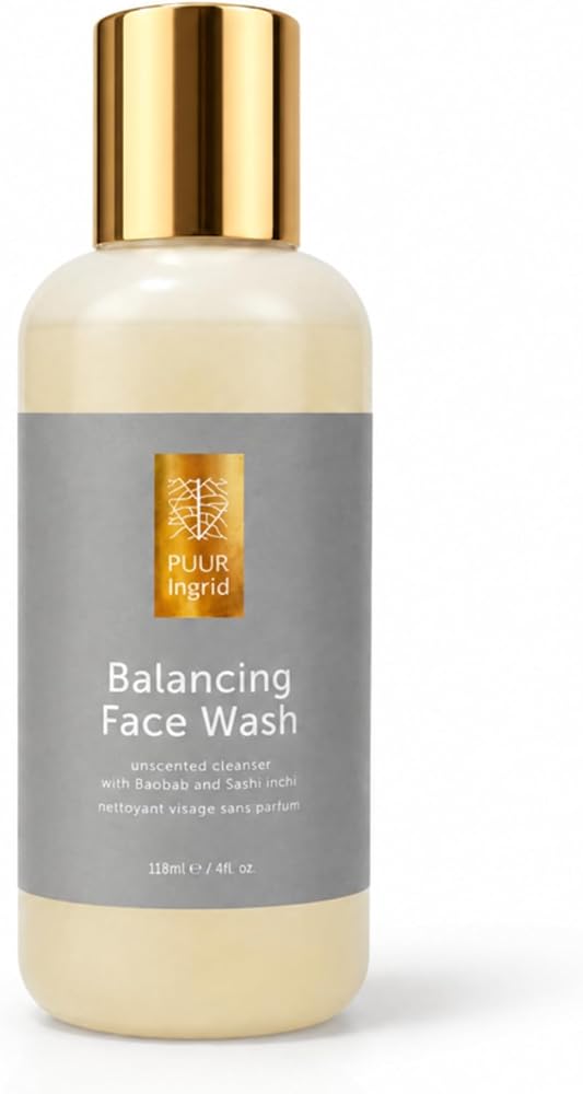 Balancing Face Wash, Gentle Unscented Facial Cleanser for Sensitive Skin, EWG VERIFIED, Made in Canada, with Baobab, Sacha Inchi & Cucumber Extract, 118 mL / 4 oz
