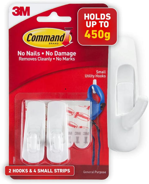 Command Small Utility Hooks, White, 2-Hooks (17002ES)