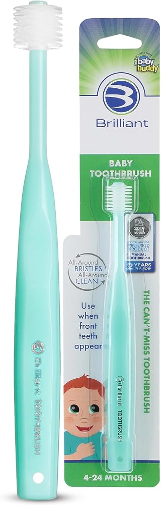 Brilliant Oral Care Baby Toothbrush with Soft Bristles and Round Head, for a Toddler Approved, Easy to Use All-Around Clean Mouth, Ages 0-2 Years, Mint Green, 1 Pack