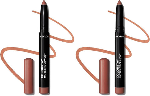 REVLON ColorStay Matte Lite Crayon Lipstick with Built-in Sharpener, Smudge-proof, Water-Resistant Non-Drying Lipcolor, 002 Clear The Air, 0.049 oz - Lip Makeup - Beauty - 001 Tread Lightly - 1 Count (Pack of 2)