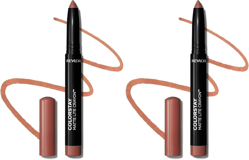 REVLON ColorStay Matte Lite Crayon Lipstick with Built-in Sharpener, Smudge-proof, Water-Resistant Non-Drying Lipcolor, 002 Clear The Air, 0.049 oz - Lip Makeup - Beauty - 001 Tread Lightly - 1 Count (Pack of 2)