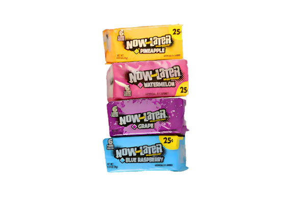 Now & Later Assorted Fruit Candy - 24 pack(6pk Per Flavor)- Blue Raspberry, Grape, Pineapple, Watermelon - Individually Wrapped - 96 Pieces.