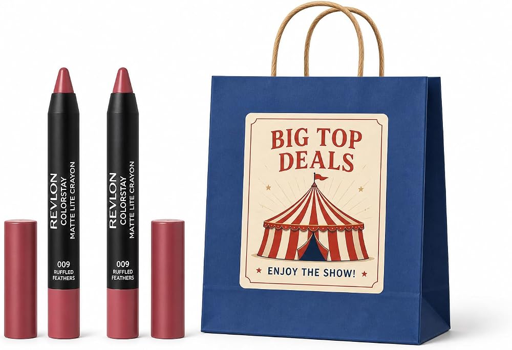 2-Piece Matte Lip Crayon Gift Set - Revlon Neutral Ruffled Feathers Shade, Long Lasting Velvet Lipstick Makeup Bundle for Women, White Elephant Office Party Game Prize & Secret Santa Stocking Stuffer