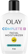 Olay Complete+ Face Moisturizer with Sunscreen SPF 40, For Sensitive Skin, Broad Spectrum Sun Protection, Fragrence-Free - No White Cast on All Tones, Nourishes Moisture Barrier - Ceramides, 6 Oz