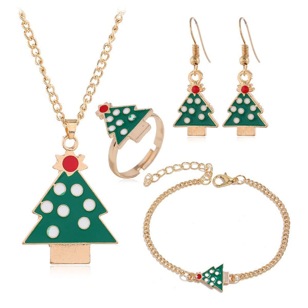 NEW BIG TOP DEALS XMAS CHRISTMAS 5 PIECE JEWELRY SET NECKLASE RING DROP DANGLE EARRINGS BRACELET GREEN TREE DESIGN GREAT GIFT FOR WIFE MOM MOTHER DAUGHTER GIRLFRIEND TEENS GIRLS HOLIDAY COSTUME CARNIVAL