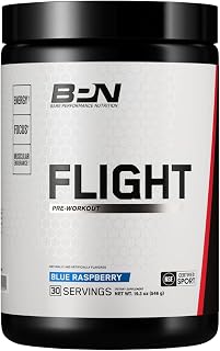 Bare Performance Nutrition BPN Flight Pre Workout, Supports Energy and Mental Focus, Improved Endurance & Muscle Pumps with CarnoSyn® Beta Alanine, Blue Raspberry, 30 Servings