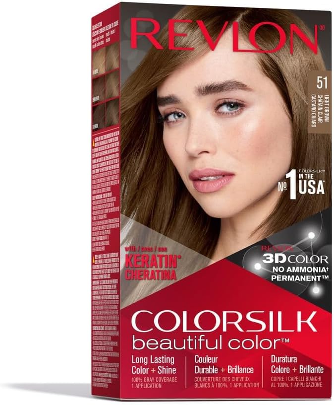 Revlon Permanent Hair Color, Permanent Hair Dye, Colorsilk with 100% Gray Coverage, Ammonia-Free, Keratin and Amino Acids, 40 Medium Ash Brown, 4.4 Oz (Pack of 1)