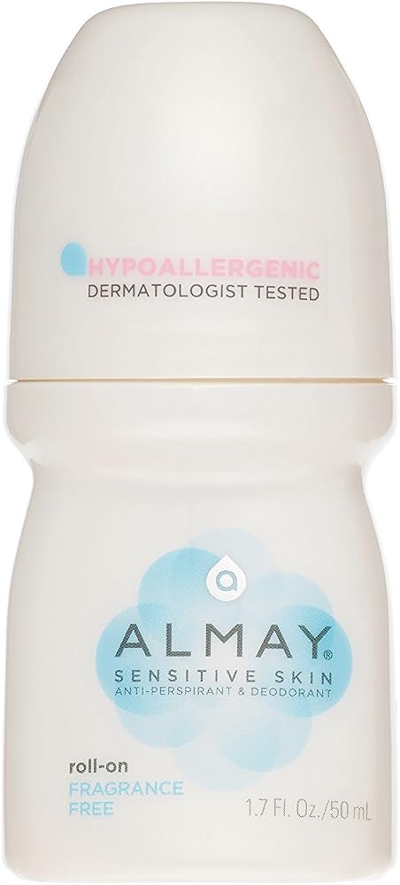 Almay Anti-Perspirant& Deodorant, Sensitive Skin, Roll-On, Fragrance Free 1.7 oz (Pack of 4)