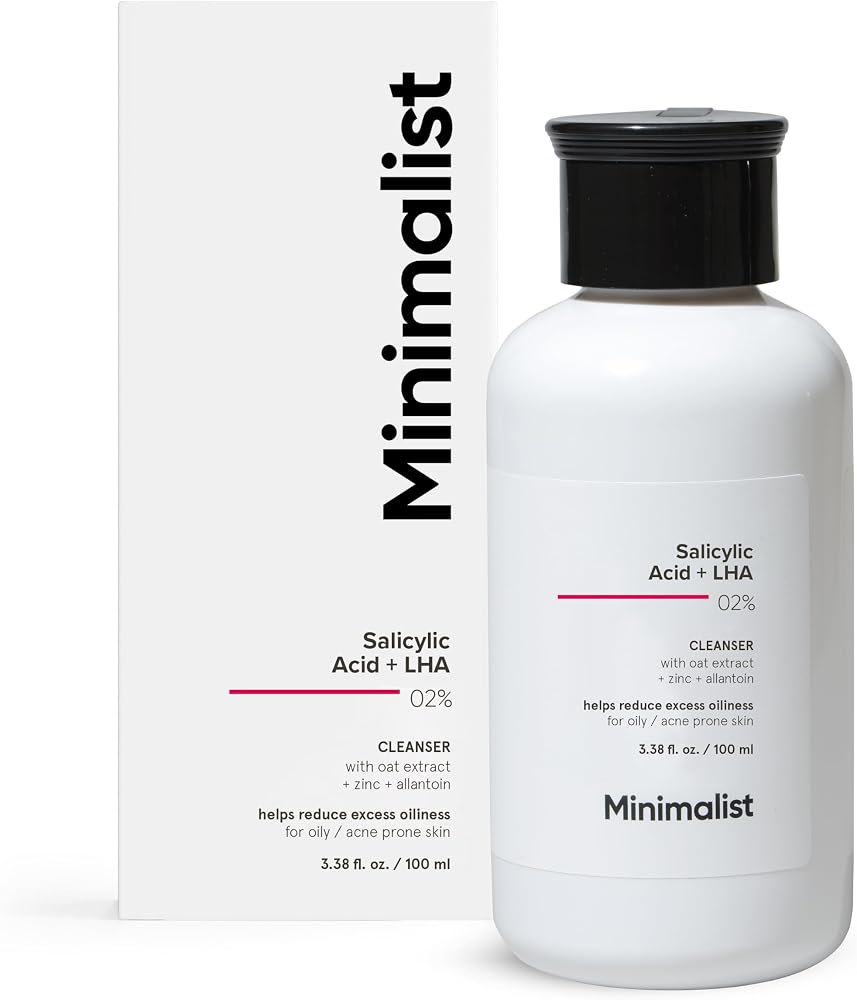 Minimalist Salicylic Acid 2% Face Wash for Oily, Acne Prone Skin | Face Cleanser With LHA & Zinc | Sulphate free Gentle BHA Liquid Exfoliant | For Women & Men | 3.4 Fl Oz / 100 ml