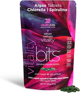 VITALITYbits Spirulina Chlorella Tablets, Algae Blend, 1000 Tablets