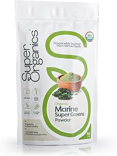 Super Organics Marine Super Greens Powder – USDA Organic, Vegan, Gluten-Free, Non-GMO, BPA-Free, Superfood Powder with Organic Kelp, Spirulina & Chlorella, 6 oz