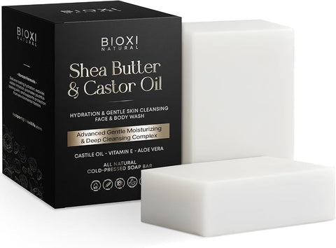 Shea Butter & Castor Oil Soap Bar - Advanced Hydration & Gentle Skin Cleansing Moisturizing Face & Body Wash - Natural Korean Cold-Pressed Formula with Castile Oil, Vitamin E & Aloe Vera