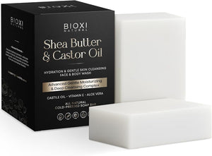 Shea Butter & Castor Oil Soap Bar - Advanced Hydration & Gentle Skin Cleansing Moisturizing Face & Body Wash - Natural Korean Cold-Pressed Formula with Castile Oil, Vitamin E & Aloe Vera