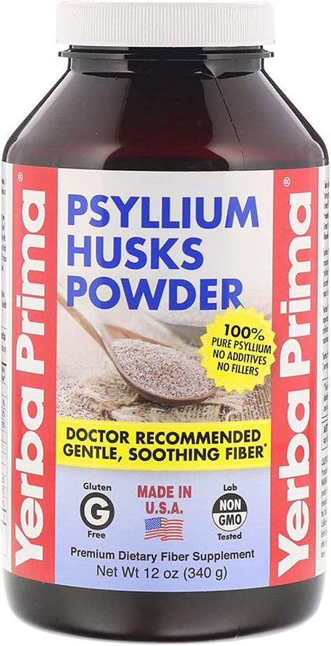 Yerba Prima Psyllium Husks Fiber Powder, 12 Ounce - Natural Fiber Supplement - Colon Cleanse - Gut Health - Vegan, Non-GMO, Gluten Free