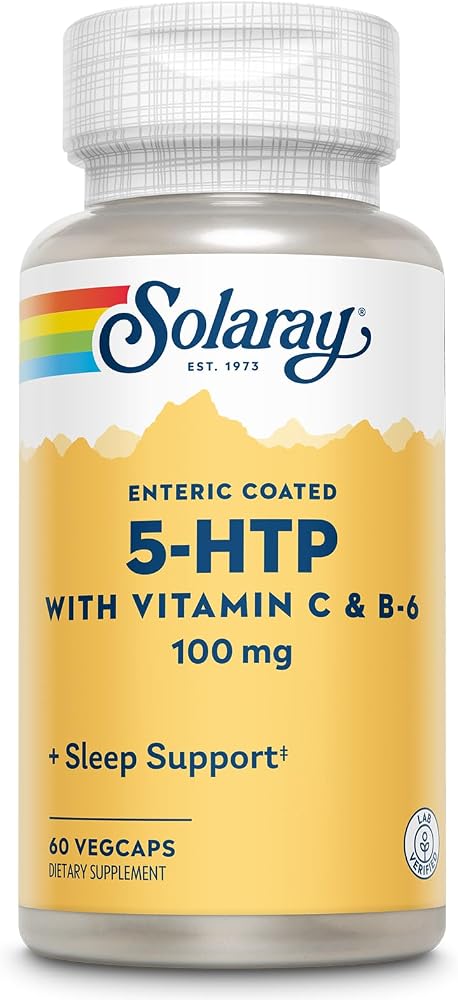 SOLARAY 5 HTP Supplement with Vitamin C & B-6 - Sleep Supplement and Serotonin Synthesis Support - Lab Verified - 60 Servings, 60 Enteric Coated VegCaps