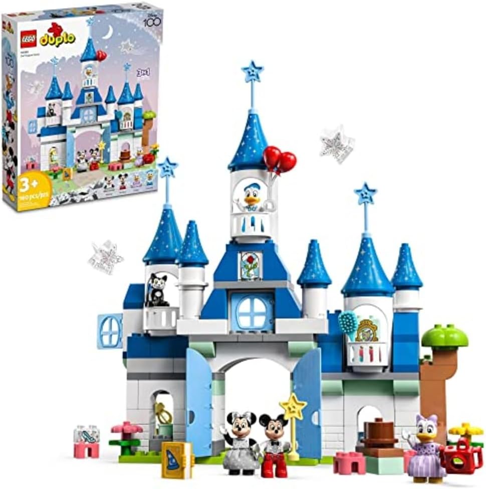 LEGO DUPLO Disney 3in1 Magic Castle Building Set for Family Play with 5 Disney Figures Including Mickey, Minnie, and Their Friends, Magical Adventure Toy for Toddlers Ages 3 and Up, 10998