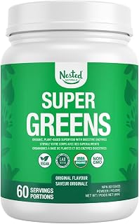 Nested Naturals Super Greens Daily Superfood Powder - Certified USDA Organic Green Powder w/Whole Foods, Spirulina Powder, Wheat & Barley Grass - Probiotics, Fiber & Enzymes - Original, 60 Servings