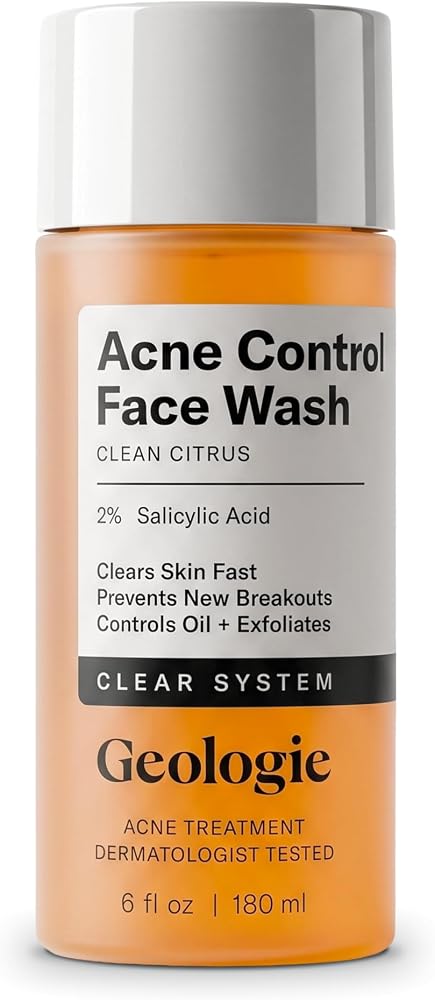 Geologie Acne Control Face Wash | 2% Salicylic Acid Exfoliating Cleanser | Clears Skin, Controls Oil & Prevents Breakouts | Clean Citrus Scent | For Men & Women | 6 fl oz