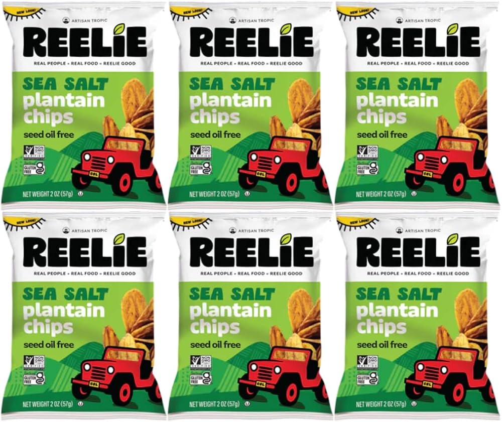 Sea Salt Plantain Chips Reelie 2 oz, 6 Pack – Crispy Plantain Chips Sea Salt Flavor, Snack Chips Multipack, Crunchy Snacks for Home, Office, and On-the-Go Snacking