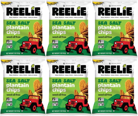 Sea Salt Plantain Chips Reelie 2 oz, 6 Pack – Crispy Plantain Chips Sea Salt Flavor, Snack Chips Multipack, Crunchy Snacks for Home, Office, and On-the-Go Snacking
