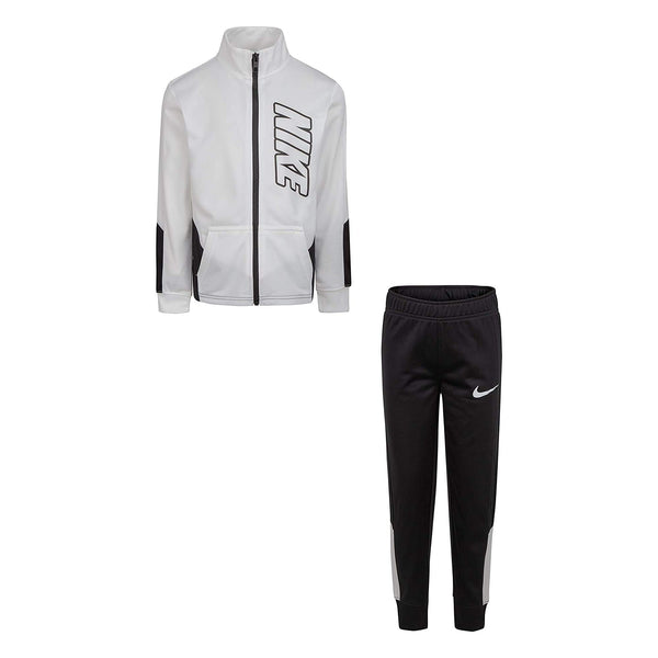 Nike Kids Boy's Color Block Full Zip Hoodie and Jogger Pants Two-Piece Track Set (Little Kids) Black/White 7 Little Kids