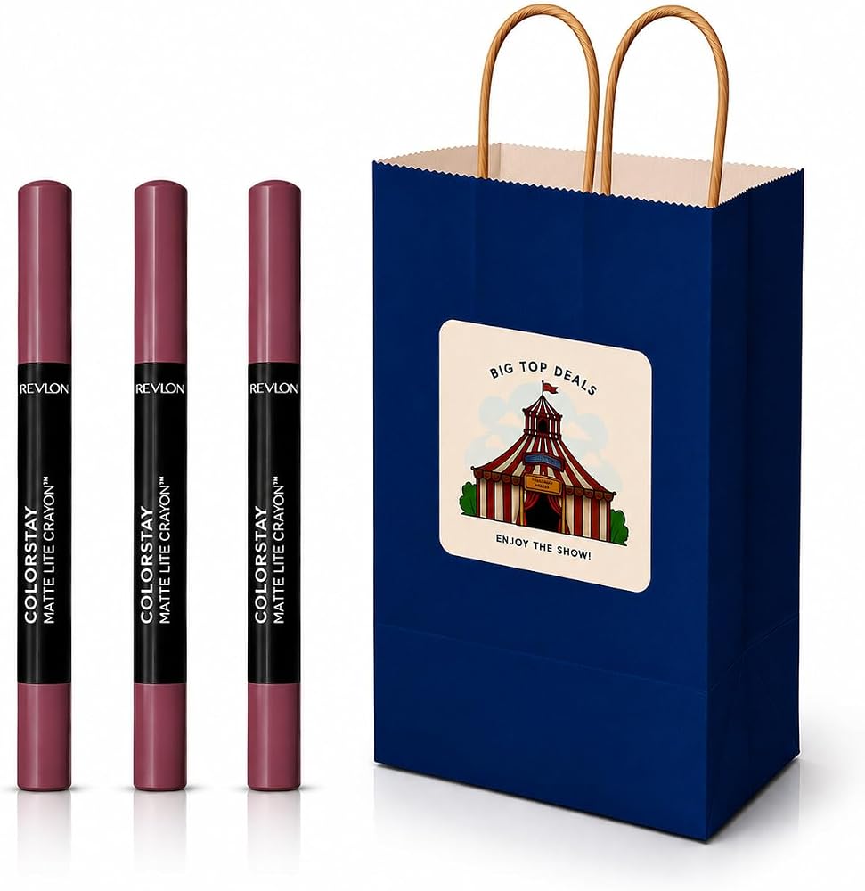 3-Piece Matte Lip Crayon Revlon Gift Set - 008 She's Fly Mauve Rose Shade, Long Lasting Velvet Lipstick Makeup Bulk Pack for Women, Office Party Game Prize & Secret Santa Stocking Stuffer