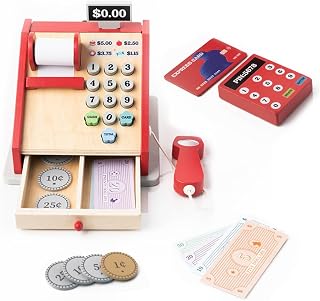 Stele Wooden Cash Register Toy for Kids – Pretend Play Cash Register with Accessories – Educational Wooden Toy for Learning and Fun
