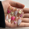 MAGLFELL Women Press On Nails - Medium Length Almond False Nails 10Pcs Luxury Handmade 3D  - Image 2
