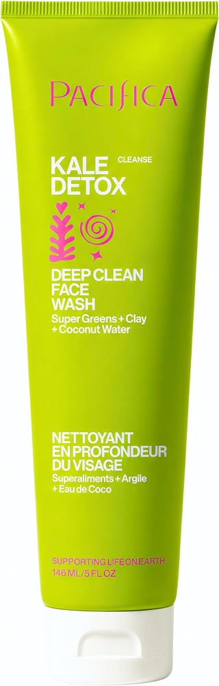 Pacifica Kale Detox Face Wash for Oily & Acne-Prone Skin, Deep Cleansing Facial Cleanser & Makeup Remover with Super Greens Kale, Seaweed & Clay, 5 fl oz –Clean Beauty, Vegan & Cruelty-Free