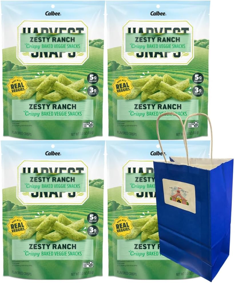 Big Top Deals USA Blue Paper Bag with Harvest Snaps Veggie Chips Zesty Ranch (3oz Bags) – 4-Pack Custom Bundle