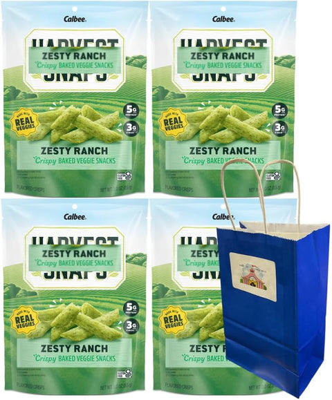 Big Top Deals USA Blue Paper Bag with Harvest Snaps Veggie Chips Zesty Ranch (3oz Bags) – 4-Pack Custom Bundle