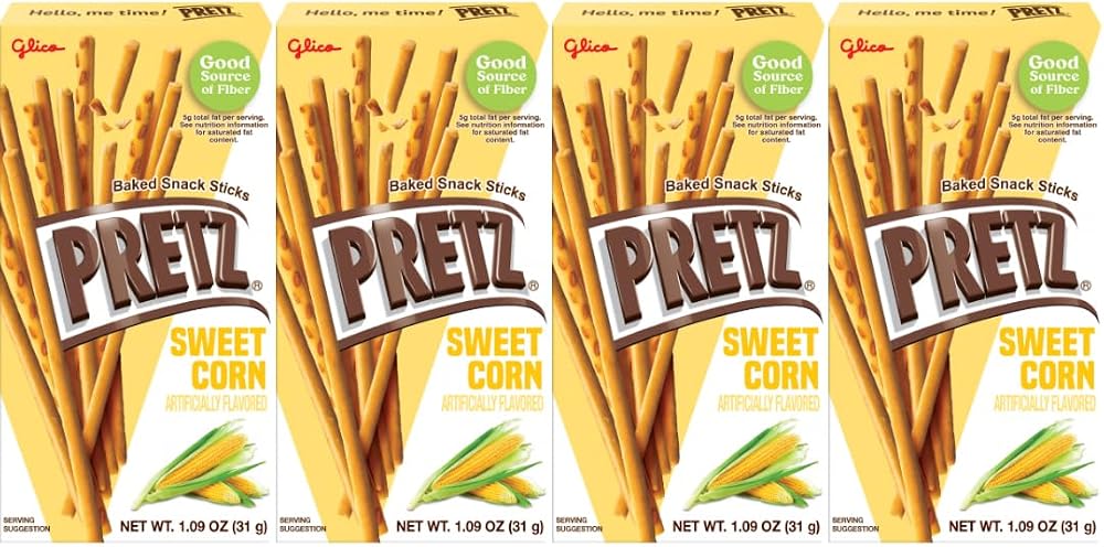 Baked Snack Sticks Sweet Corn Flavor 1.9 oz 4 Pack, Crunchy Pretzel Sticks, On-The-Go Party Lunchbox Treat, Individually Wrapped Savory Packs for Kids & Adults