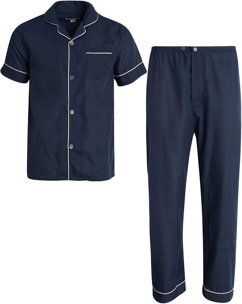 Ten West Apparel Men's 2-Piece Pajama Set with Short Sleeve Shirt and Long Pants, Size Medium, Navy