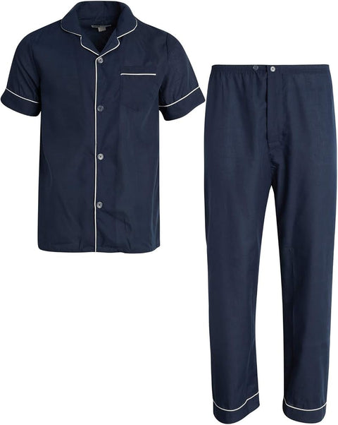 Ten West Apparel Men's 2-Piece Pajama Set with Short Sleeve Shirt and Long Pants, Size Medium, Navy